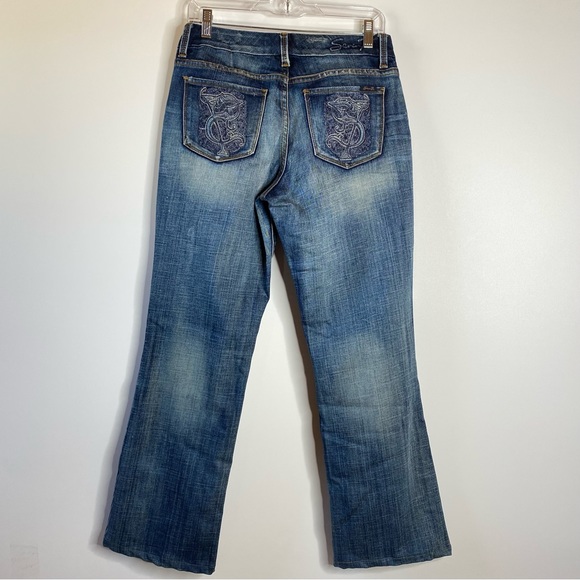 Seven 7 Womens Bootcut Jeans Sz 6 Distressed Stretch Mid Rise Denim Embroidery - Picture 5 of 14